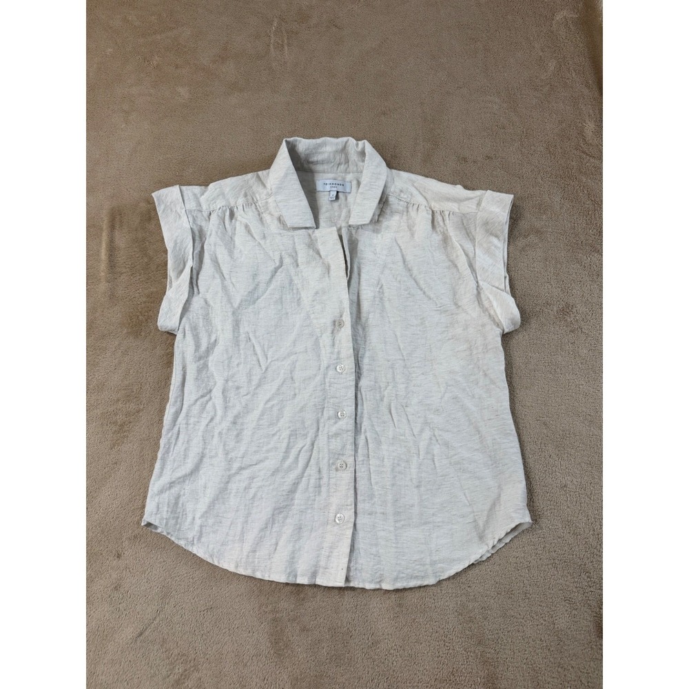 7 Diamonds Linen‎ Blend Shirt Womens Size Small Beige sleeveless WTS-1118 EUC